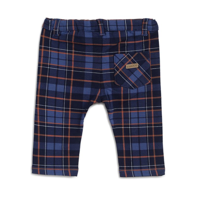 Boys Dark Blue Fleece Checked Long Trouser image number null